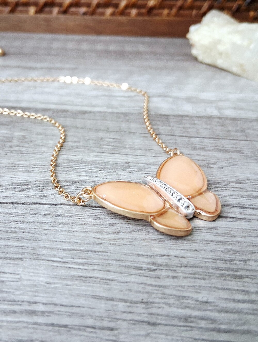 Peach Butterfly Pendant Necklace - Unbranded Women Jewelry